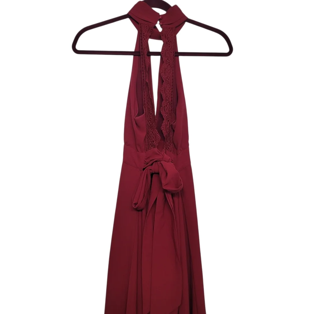 Showpo Elegant Burgundy Halter Neck Maxi Romper With Long Overlay - Size 4